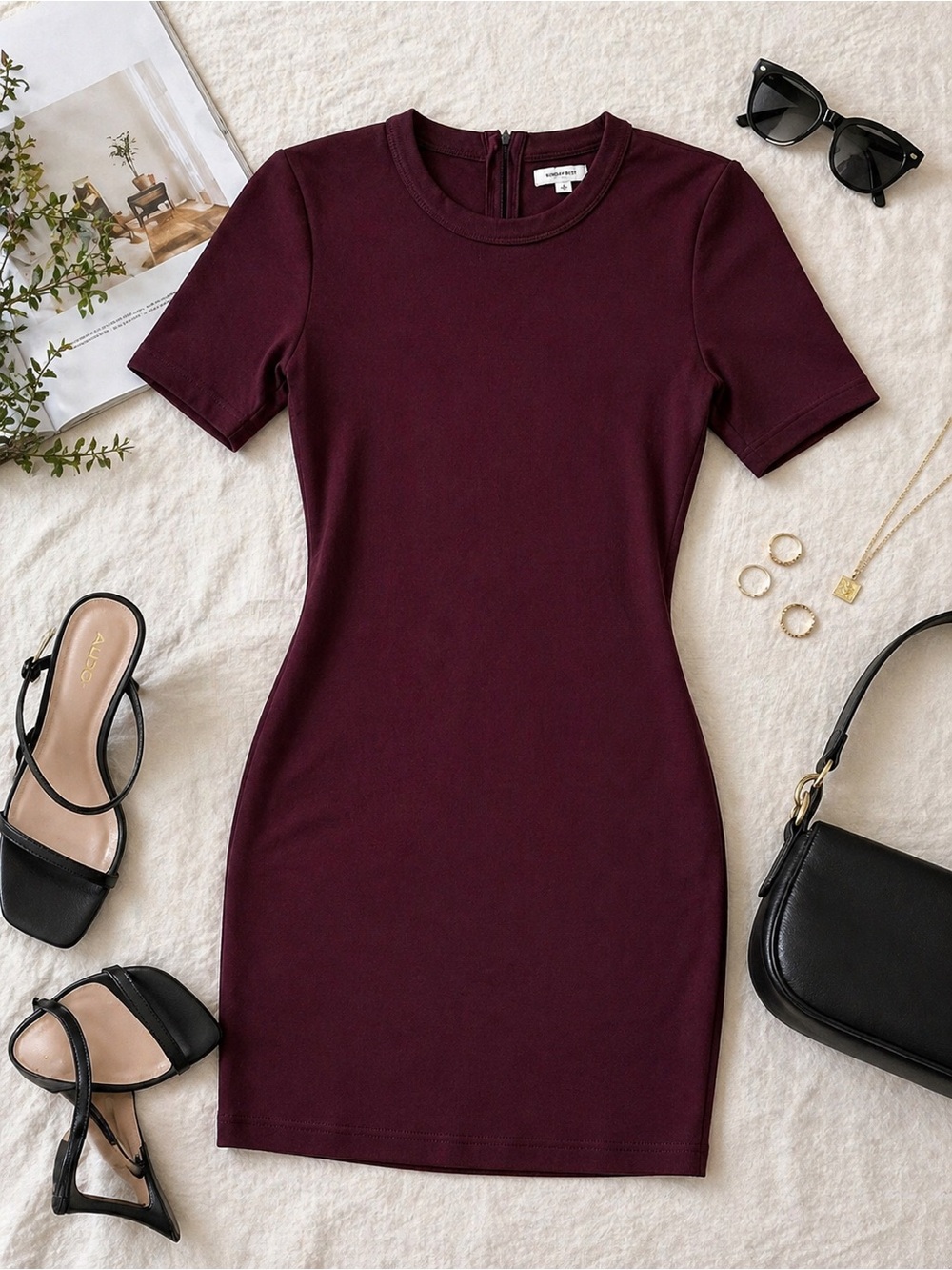 Aritzia Sunday Best Miller Bodycon Dress Burgundy Mini Fitted Dres